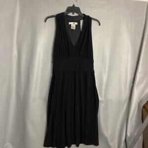 Evan-Picone Black Dress Size 12 – V-Neck, Rouched Waist, Full Skirt, Classy